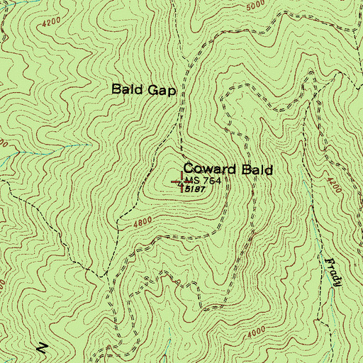 Topographic Map of Coward Bald, NC