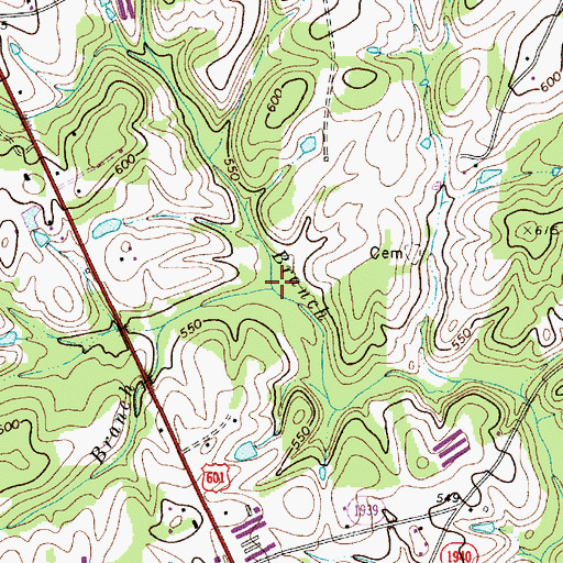 Topographic Map of Cowpens Branch, NC