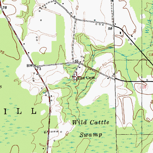 Topographic Map of Cox Cemetery, NC