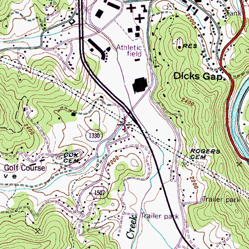 Topographic Map of Cox Cove, NC