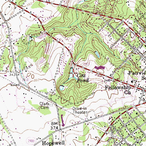 Topographic Map of Cox Pond, NC