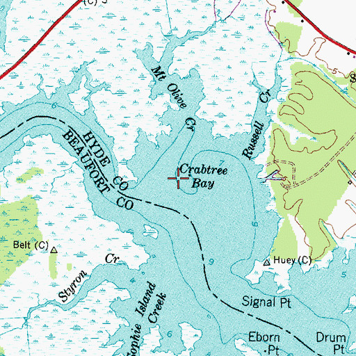 Topographic Map of Crabtree Bay, NC