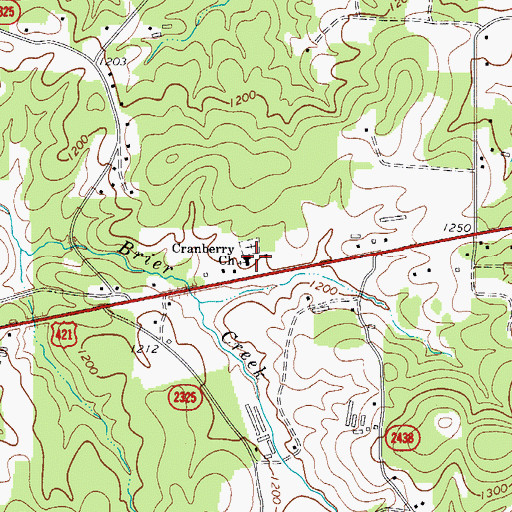 Topographic Map of Cranberry Church, NC