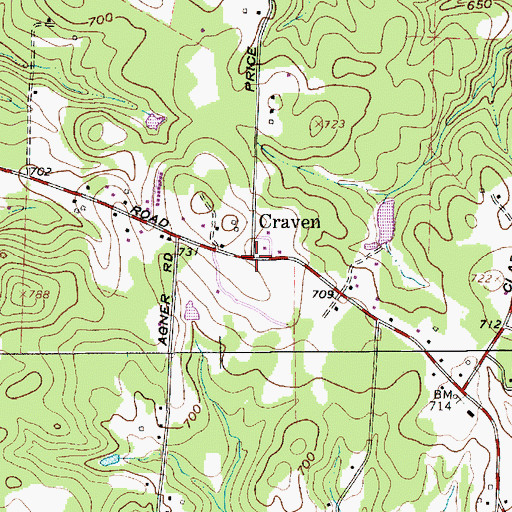 Topographic Map of Craven, NC