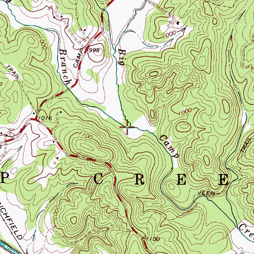 Topographic Map of Crawley Branch, NC
