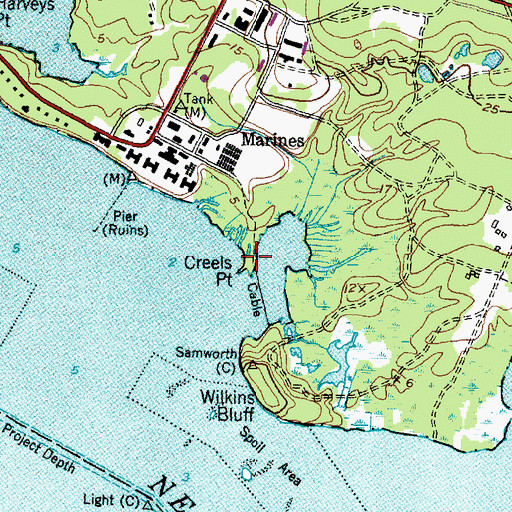 Topographic Map of Creels Point, NC