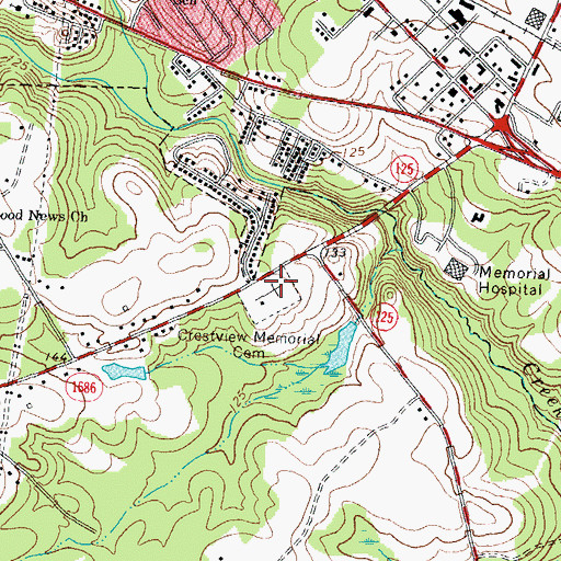 Topographic Map of Crestview Memorial Cemetery, NC