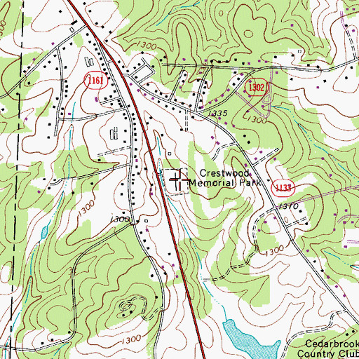 Topographic Map of Crestwood Memorial Park, NC
