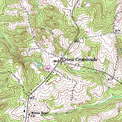 Topographic Map of Crims Crossroads, NC