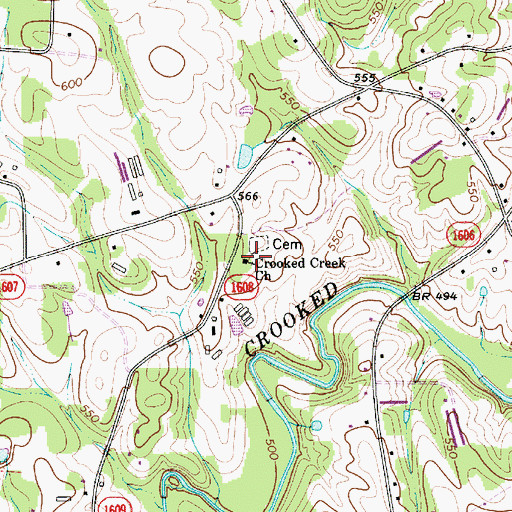 Topographic Map of Crooked Creek Church, NC