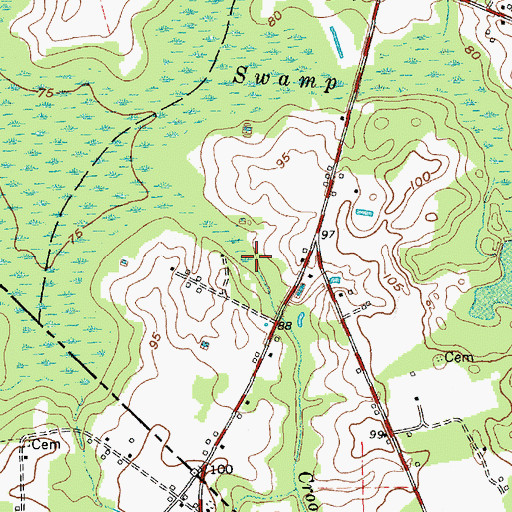 Topographic Map of Crooked Run Branch, NC