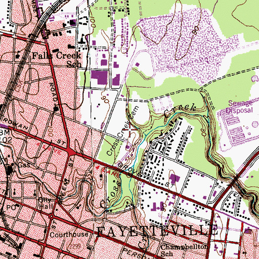 Topographic Map of Cross Creek Cemetery, NC