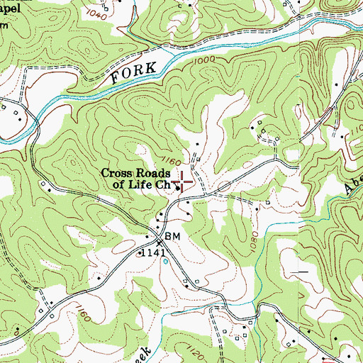 Topographic Map of Cross Roads of Life Church, NC