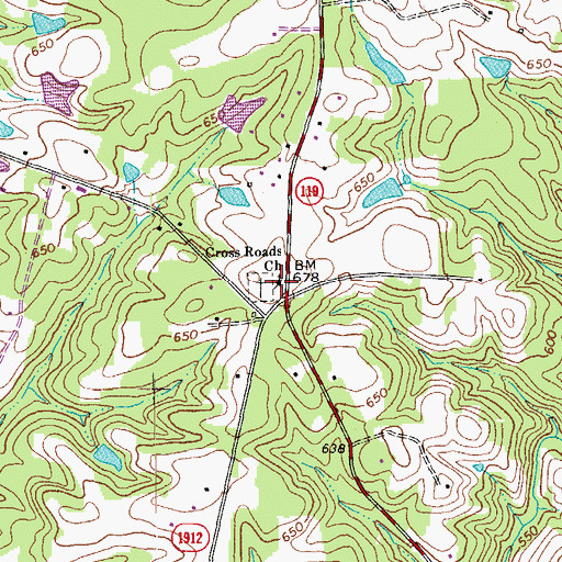 Topographic Map of Cross Roads Church, NC