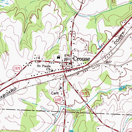 Topographic Map of Crouse, NC