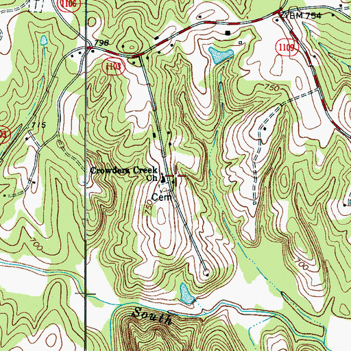 Topographic Map of Crowders Creek Church, NC