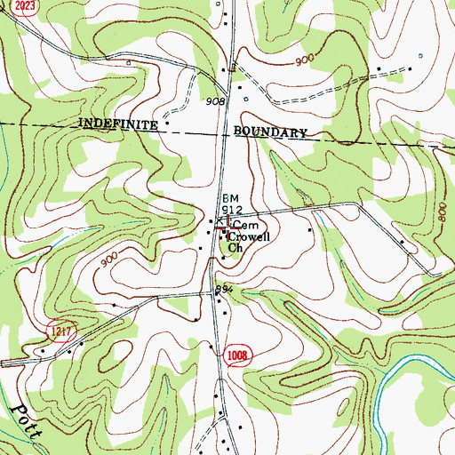 Topographic Map of Crowell Church, NC