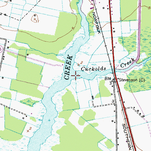Topographic Map of Cuckolds Creek, NC