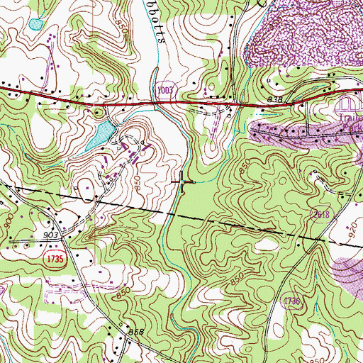 Topographic Map of Cuddybum Branch, NC