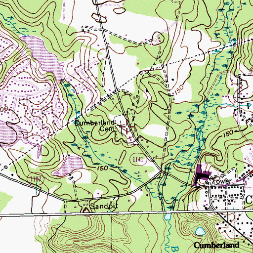 Topographic Map of Cumberland Cemetery, NC