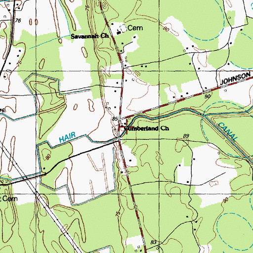 Topographic Map of Cumberland Church, NC