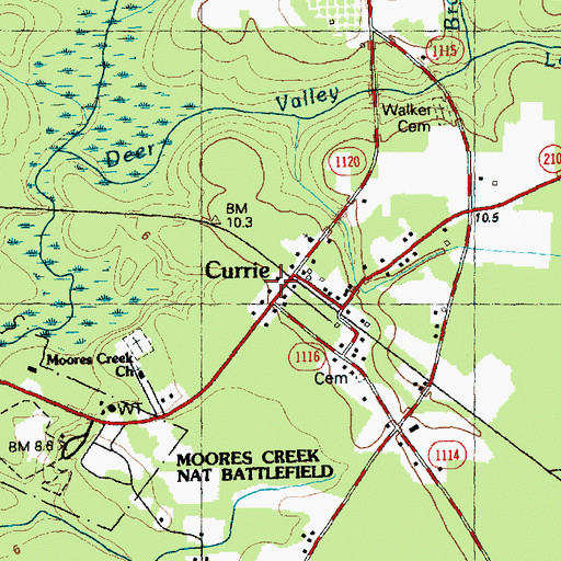 Topographic Map of Currie, NC