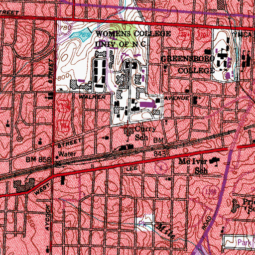 Topographic Map of Curry School, NC