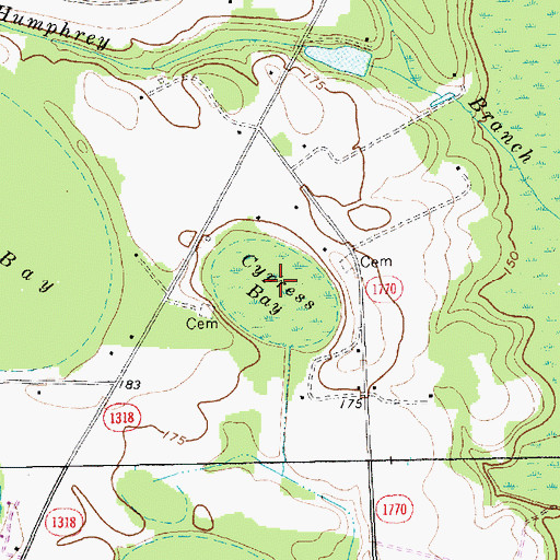 Topographic Map of Cypress Bay, NC