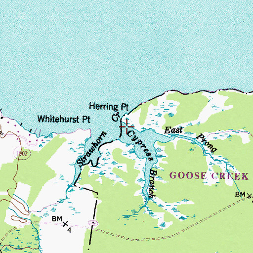 Topographic Map of Cypress Branch, NC