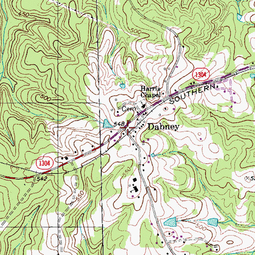 Topographic Map of Dabney, NC