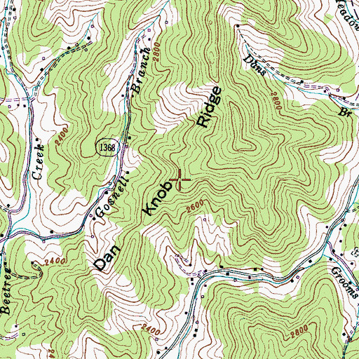 Topographic Map of Dan Knob Ridge, NC