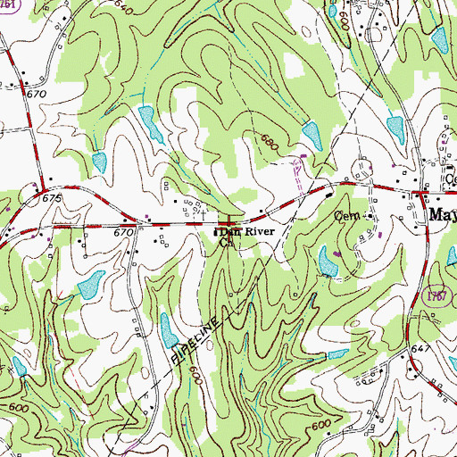 Topographic Map of Dan River Primitive Baptist Church, NC