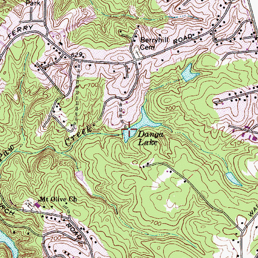 Topographic Map of Danga Lake, NC