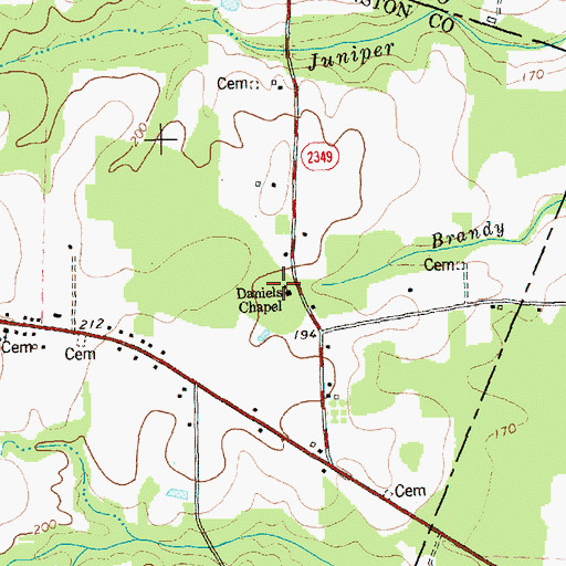 Topographic Map of Daniels Chapel, NC