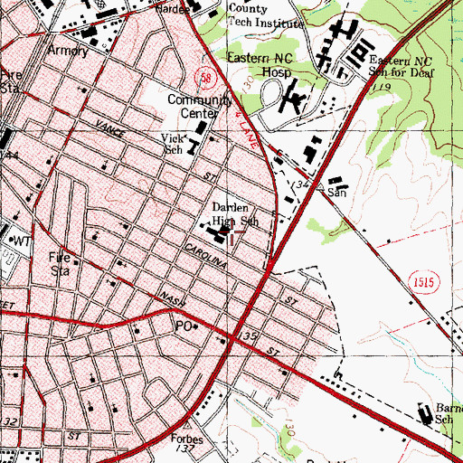 Topographic Map of Darden High School, NC