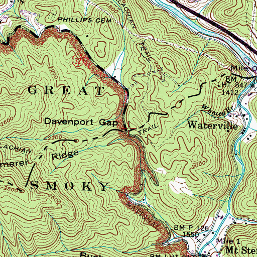 Topographic Map of Davenport Gap, NC