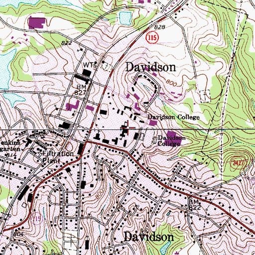Topographic Map of Davidson College, NC