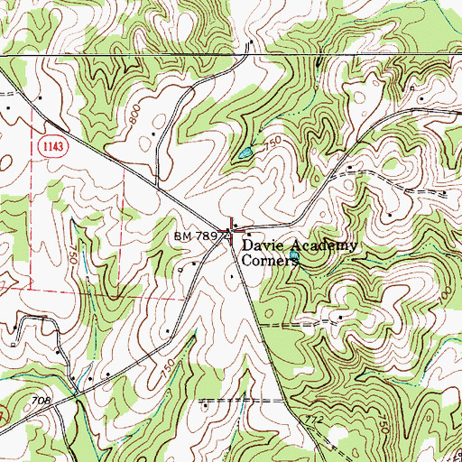 Topographic Map of Davie Academy Corners, NC