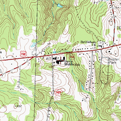 Topographic Map of Davie Middle School, NC
