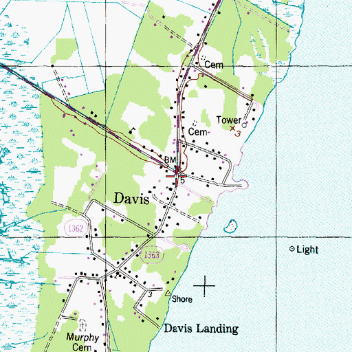 Topographic Map of Davis, NC
