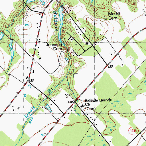 Topographic Map of Davis Branch, NC