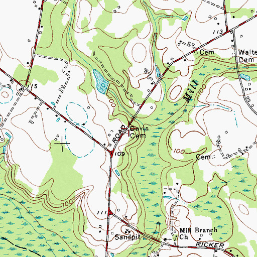 Topographic Map of Davis Cemetery, NC