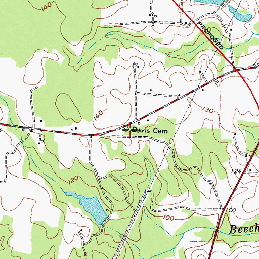 Topographic Map of Davis Cemetery, NC