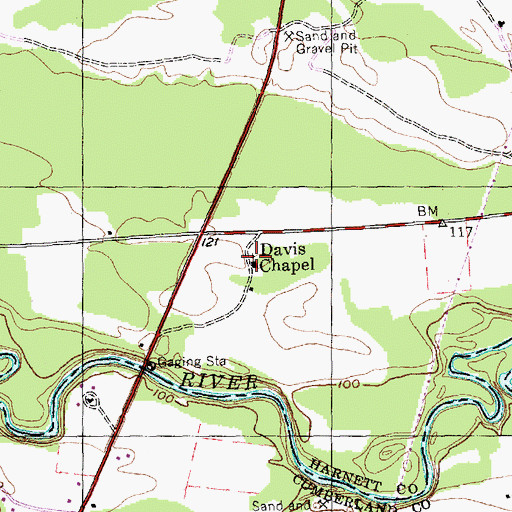 Topographic Map of Davis Chapel, NC