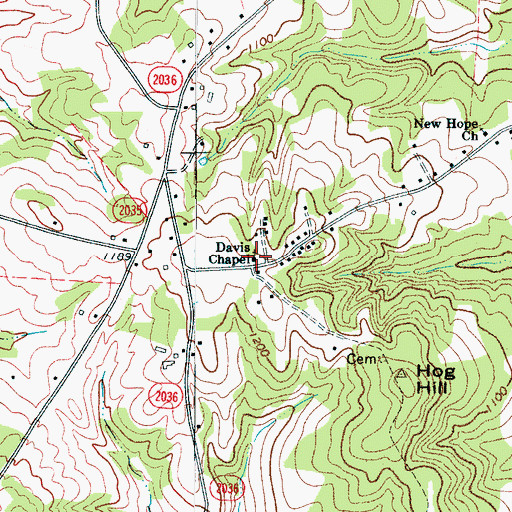 Topographic Map of Davis Chapel, NC
