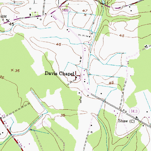 Topographic Map of Davis Chapel, NC