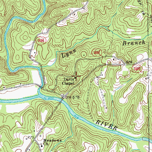 Topographic Map of Davis Chapel Methodist Church, NC