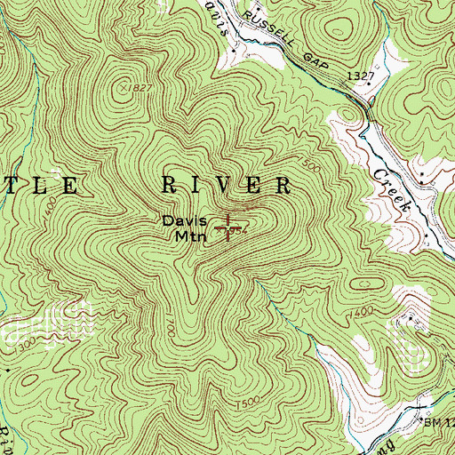 Topographic Map of Davis Mountain, NC