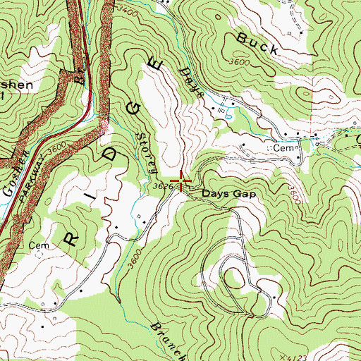 Topographic Map of Days Gap, NC