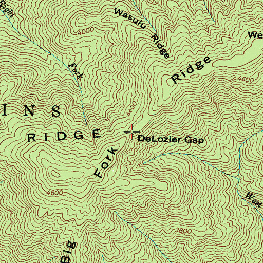 Topographic Map of DeLozier Gap, NC